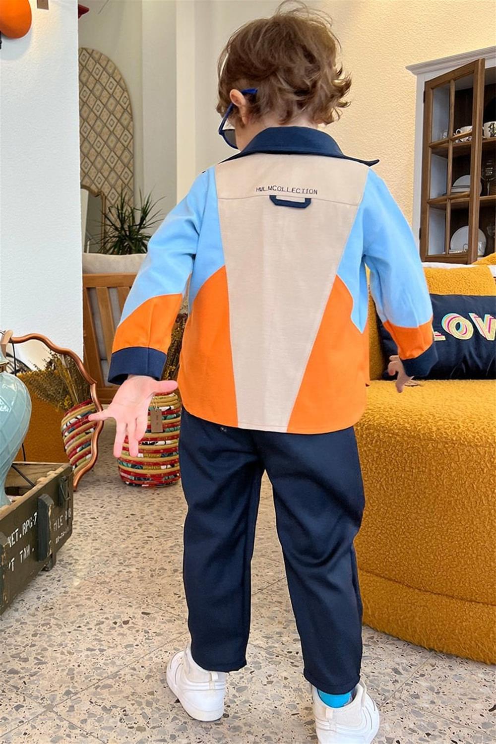 Renkli Nakış Detaylı Bloklu Gabardin Çocuk Gömlek