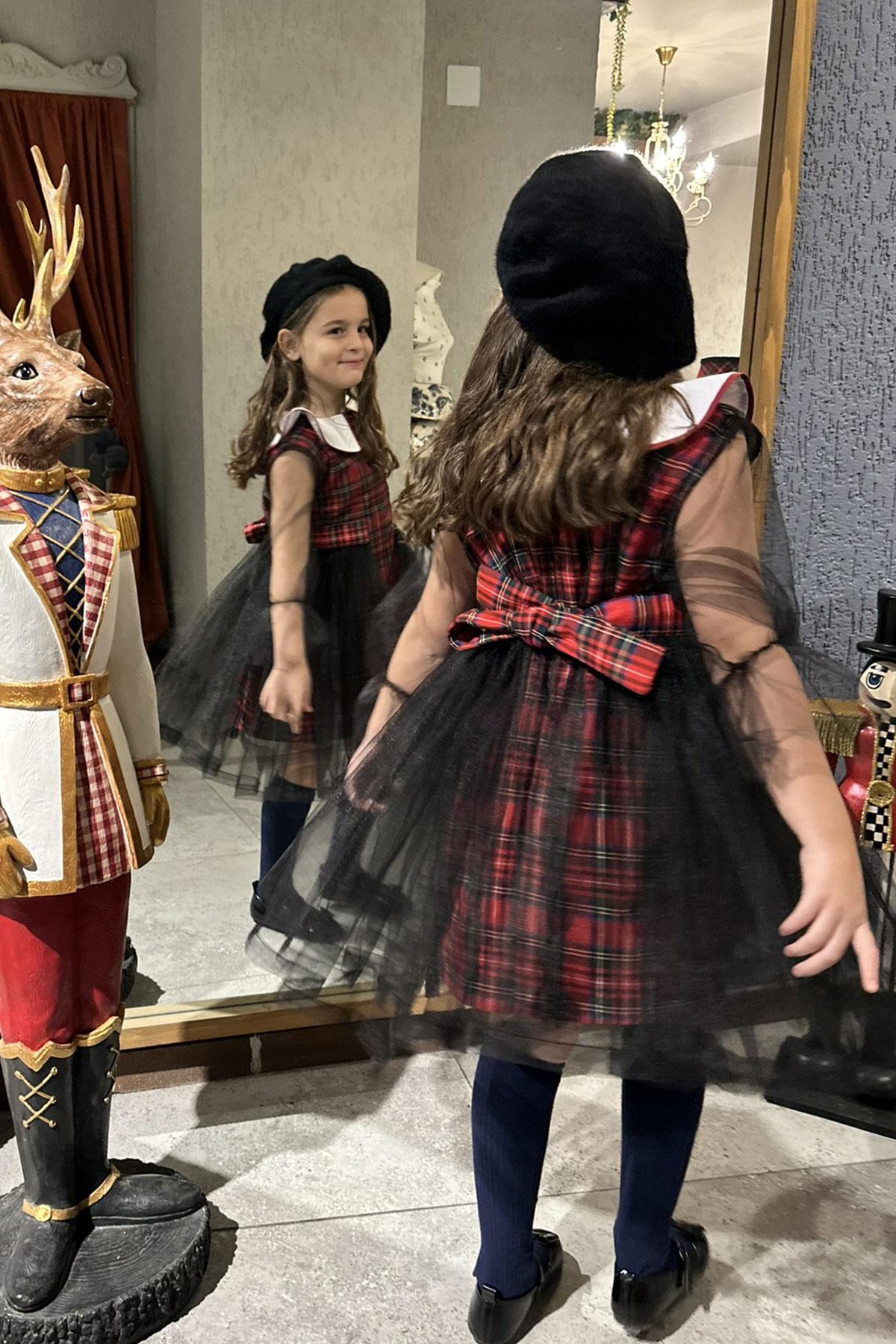 Tütü Detaylı Ekose Elbise