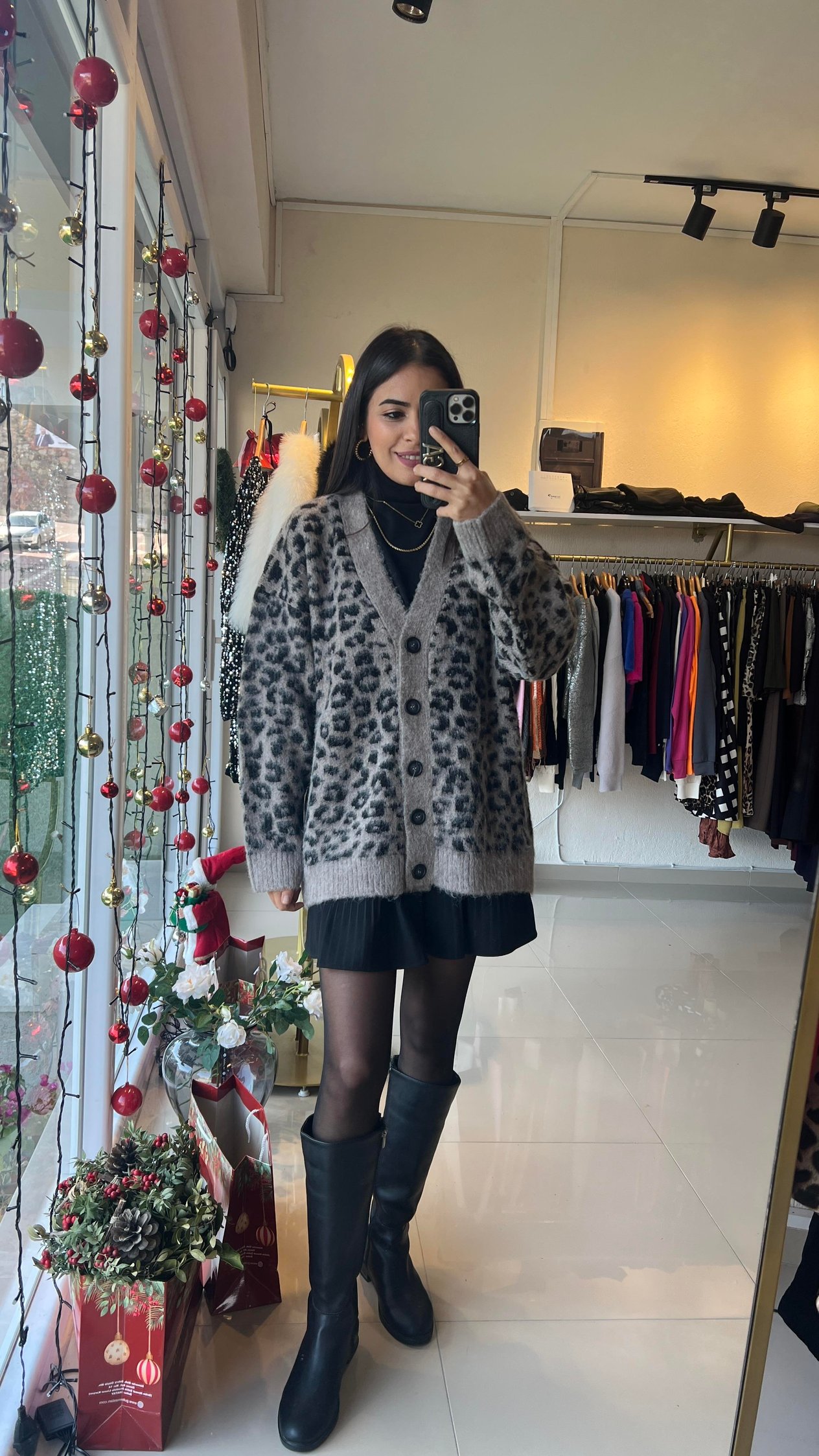 60273 V YAKA LEOPAR ŞARDONLU TRİKO HIRKA