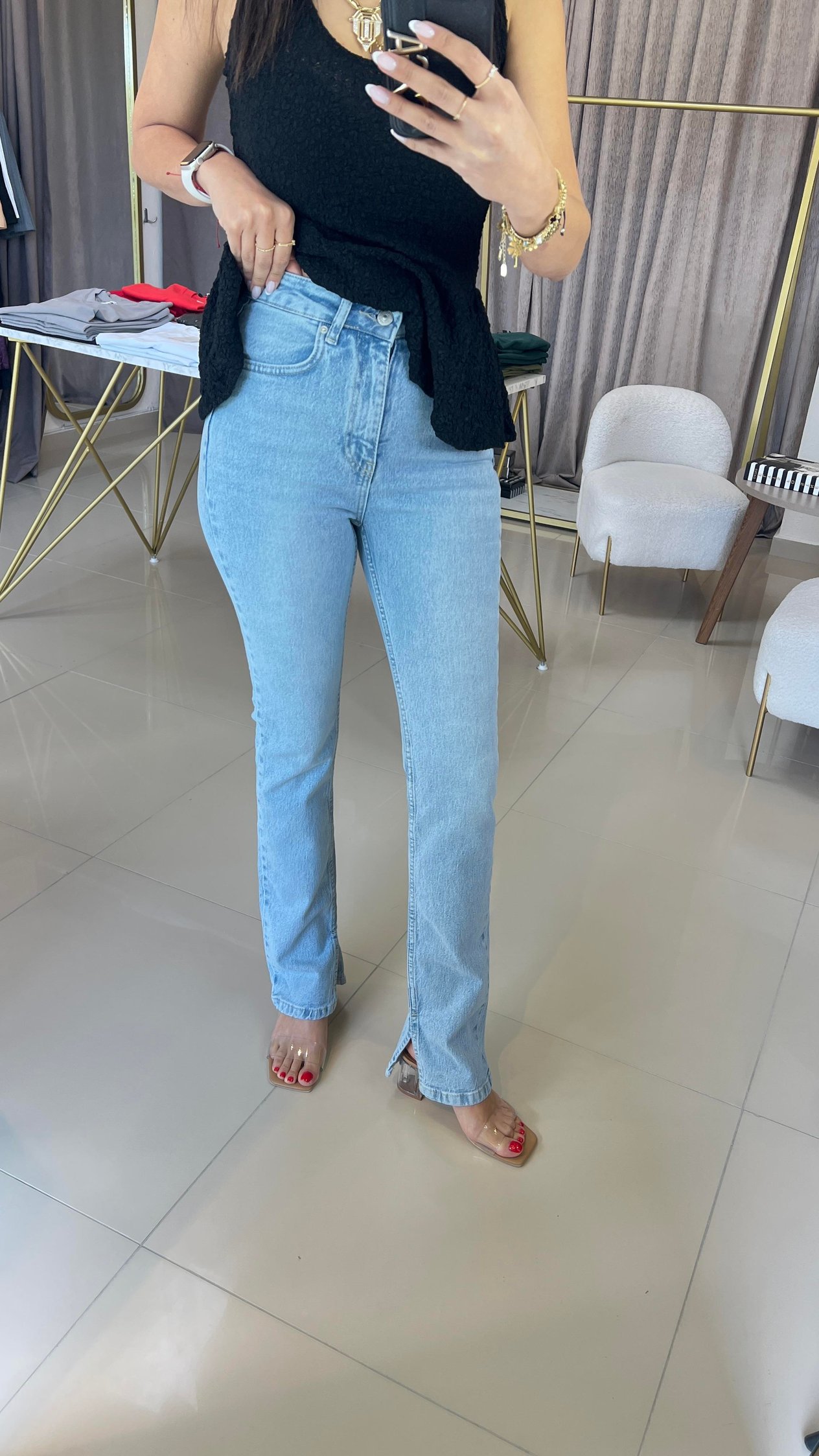 71793 YANI YIRTMAÇLI COMFORT LİKRALI PANTOLON MAVİ