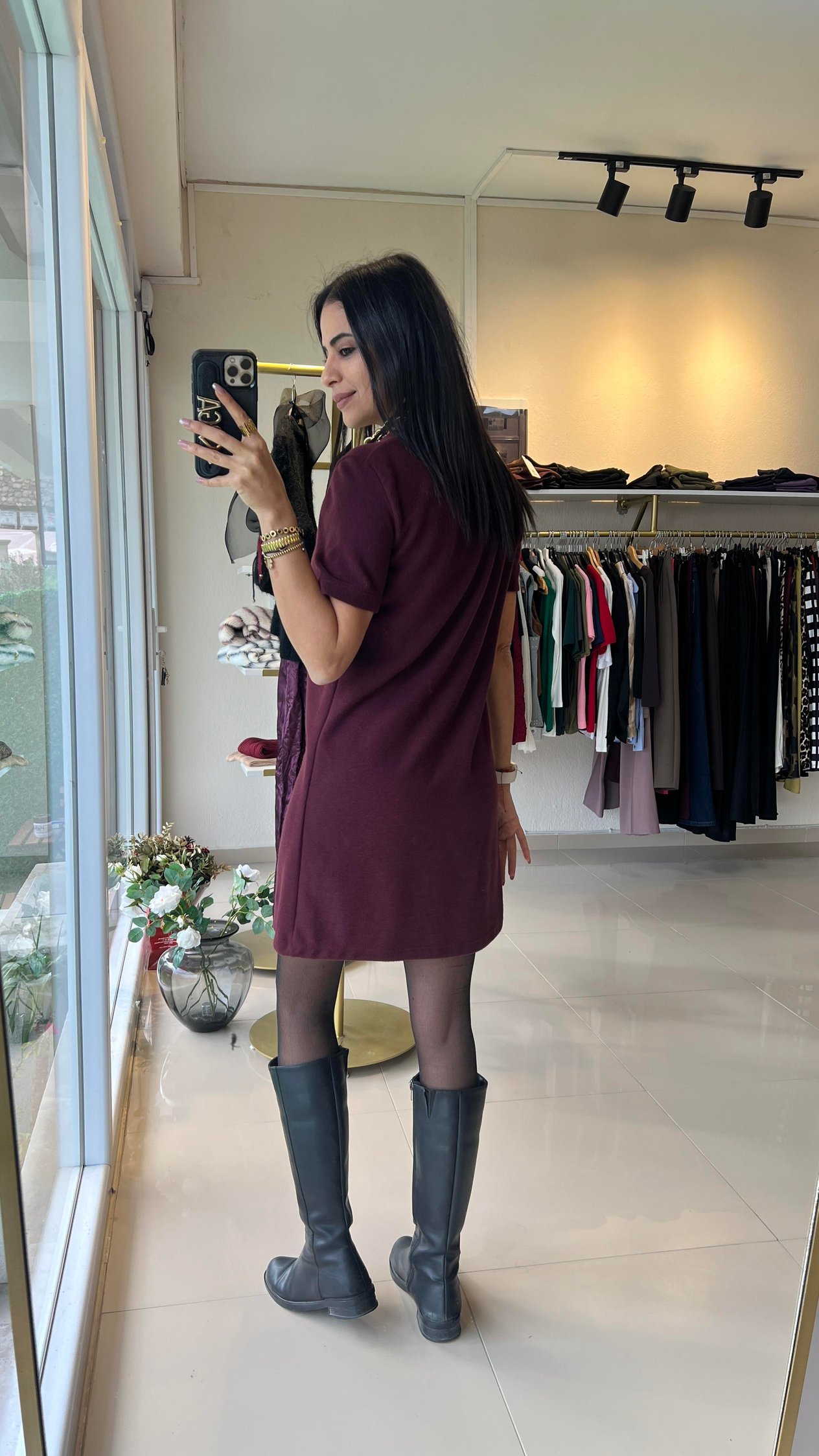 90810 YUMUŞAK MİNİ ELBİSE BORDO