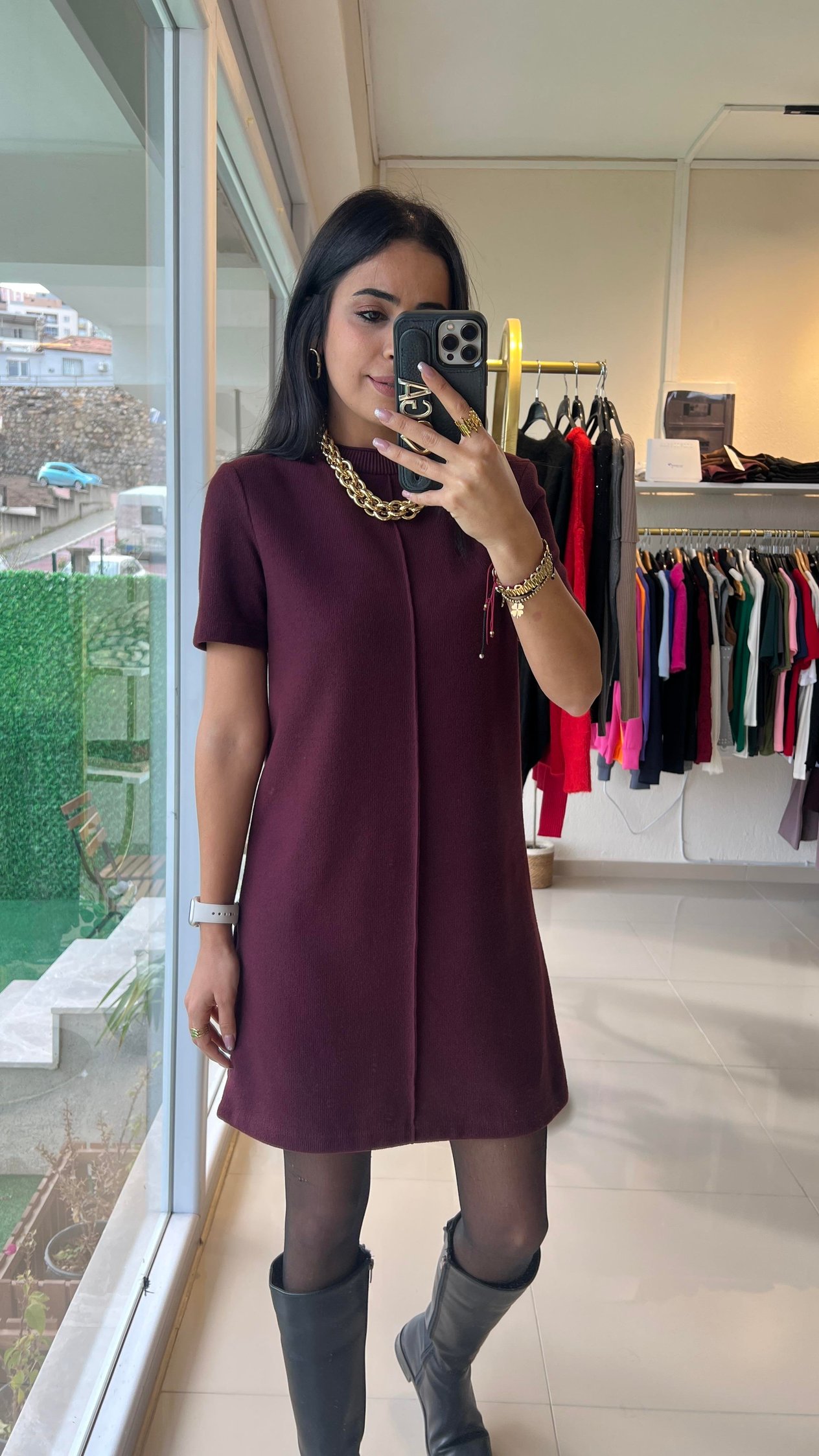 90810 YUMUŞAK MİNİ ELBİSE BORDO