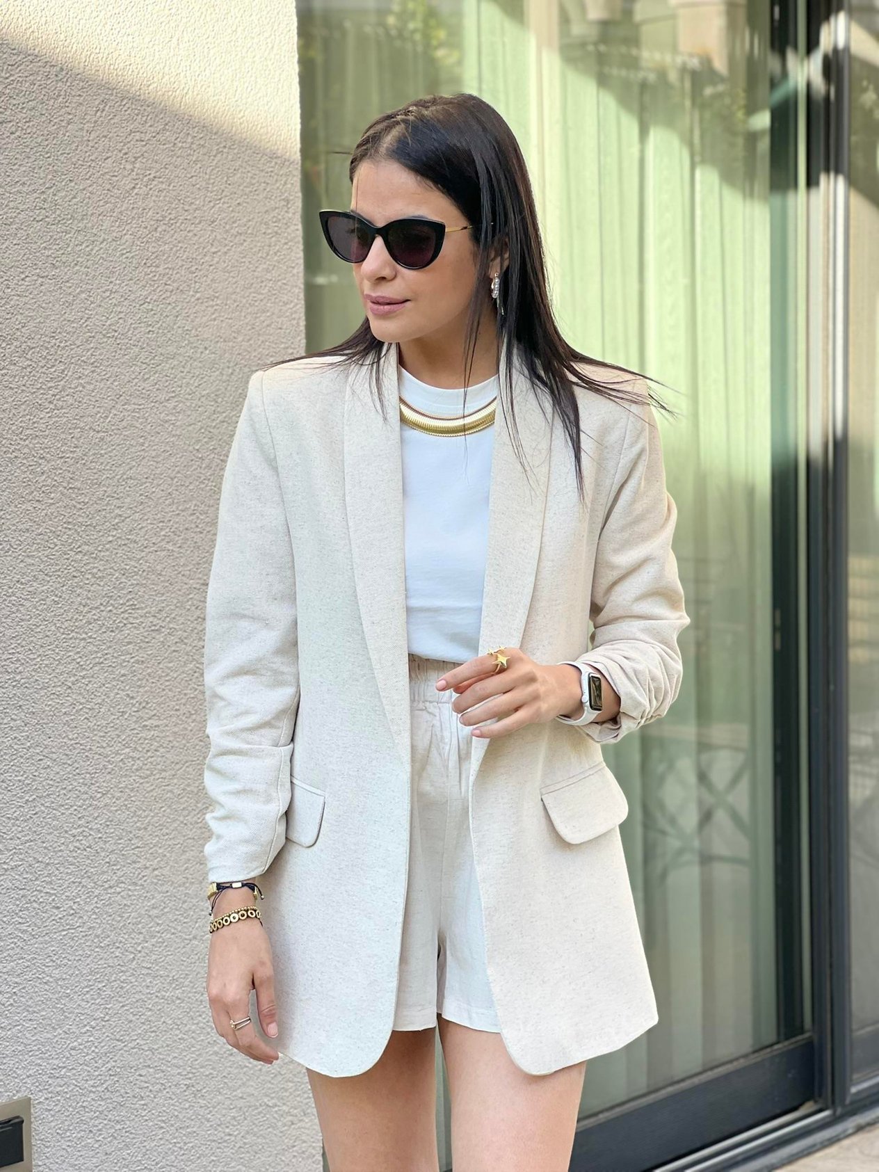 KOLU BÜZGÜLÜ KETEN BLAZER