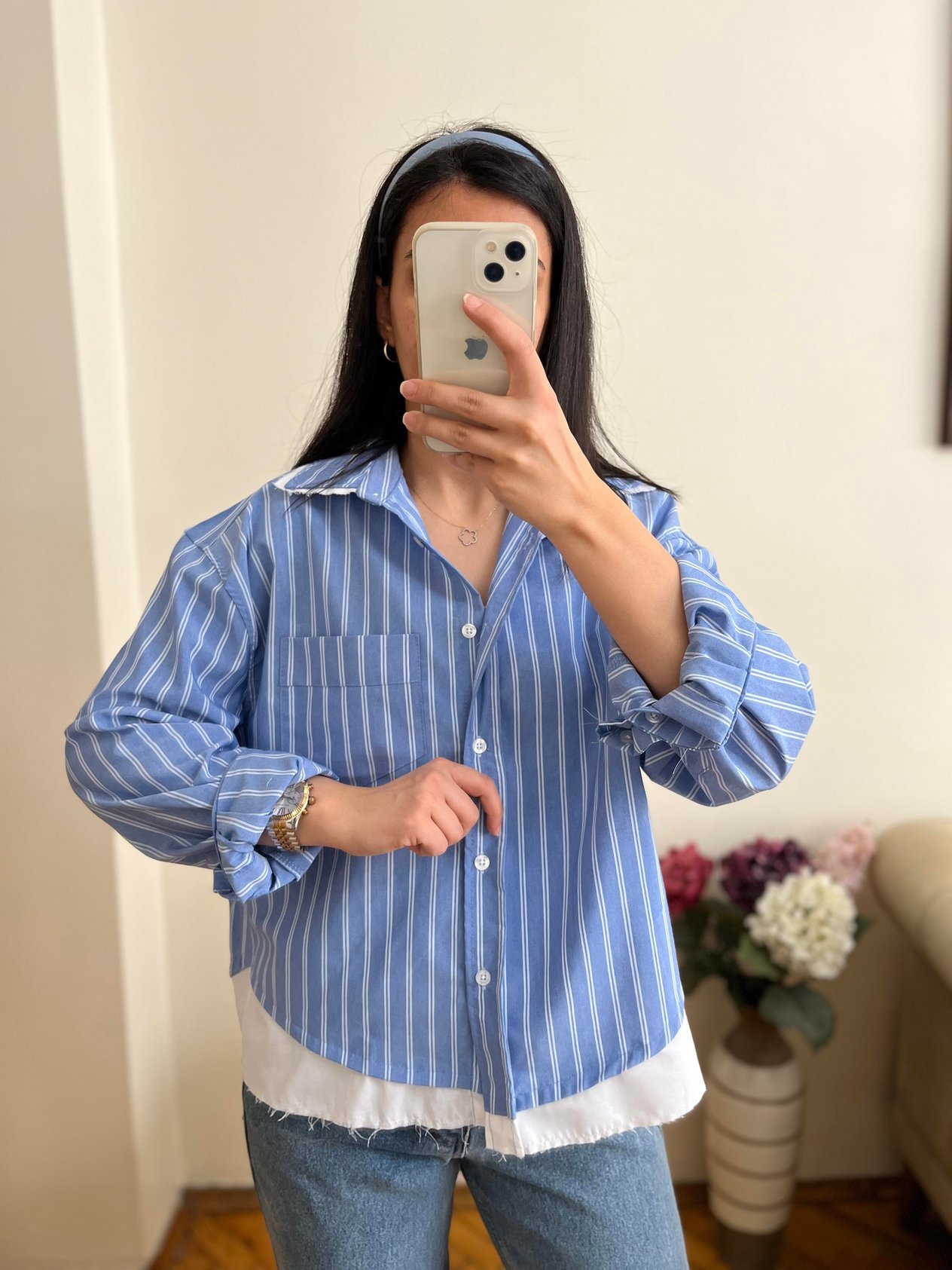ZR MODEL BEYAZ ÇİZGİLİ GÖMLEK