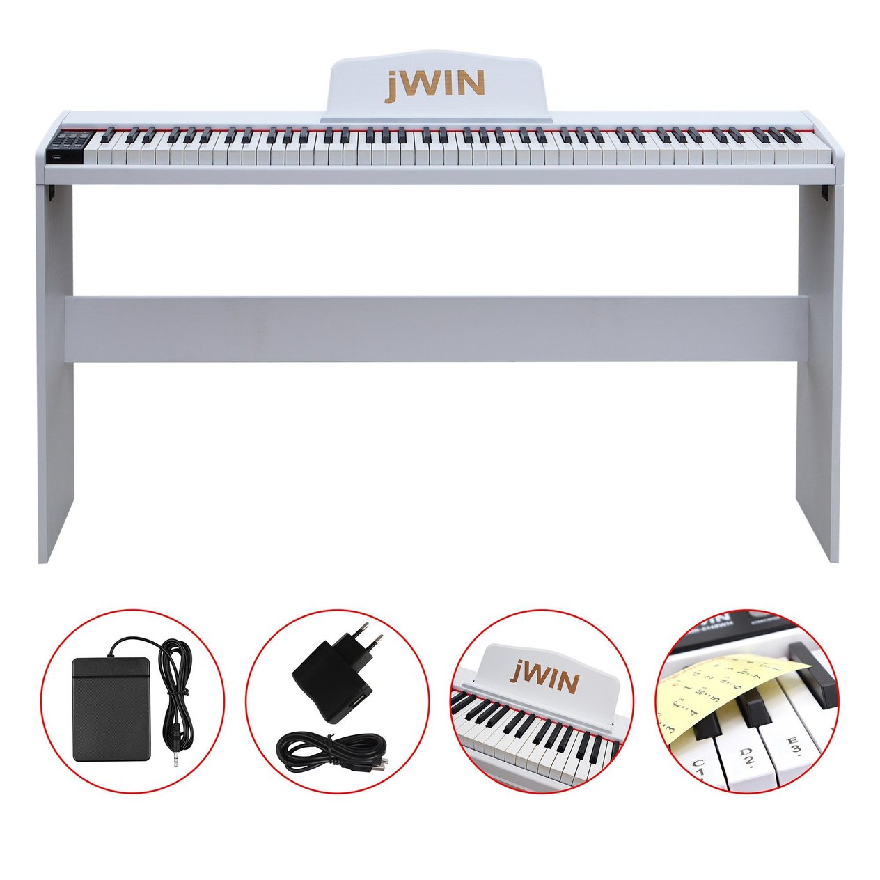 jWIN SDP-88 Tuş Hassasiyetli 88 Tuşlu Dijital Piyano - Beyaz