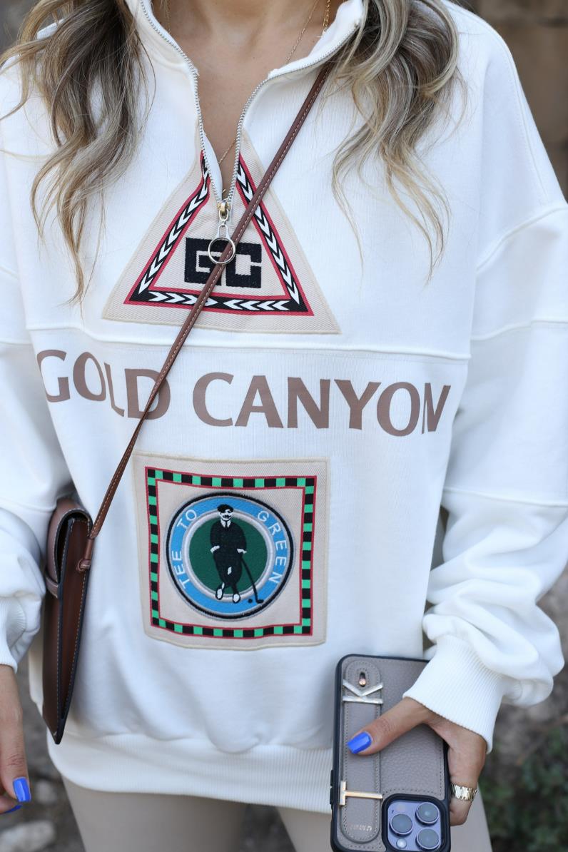 Yakası Fermuarlı Canyon Baskılı Sweatshirt