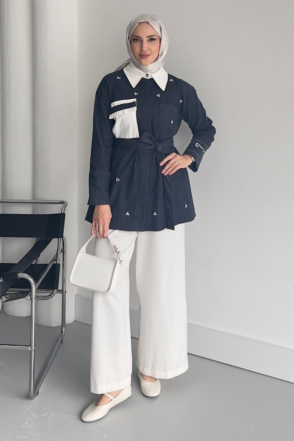 CEKETCep Detaylı Denim Ceket 1068 Lacivert