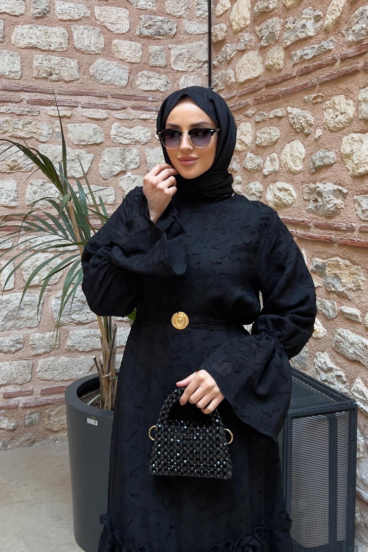 ELBİSEKemerli ELbise 51083 Siyah