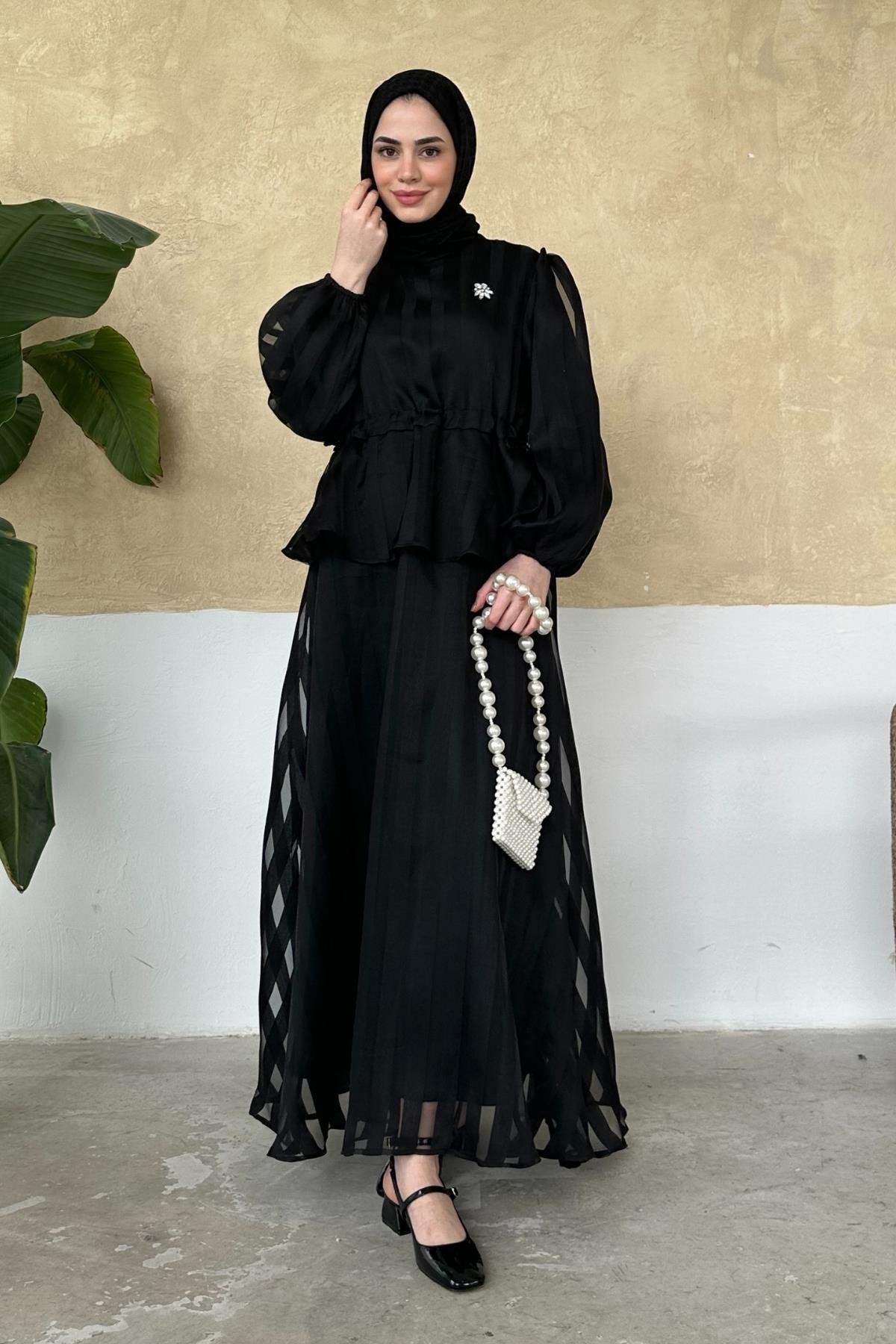 ELBİSEŞifon Abiye Elbise 8183 Siyah