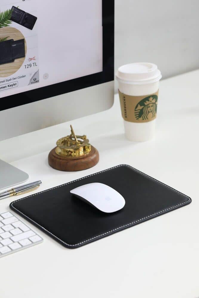 Guard Dikiş Detaylı Siyah Deri Mouse Pad 26 x 20 Cm