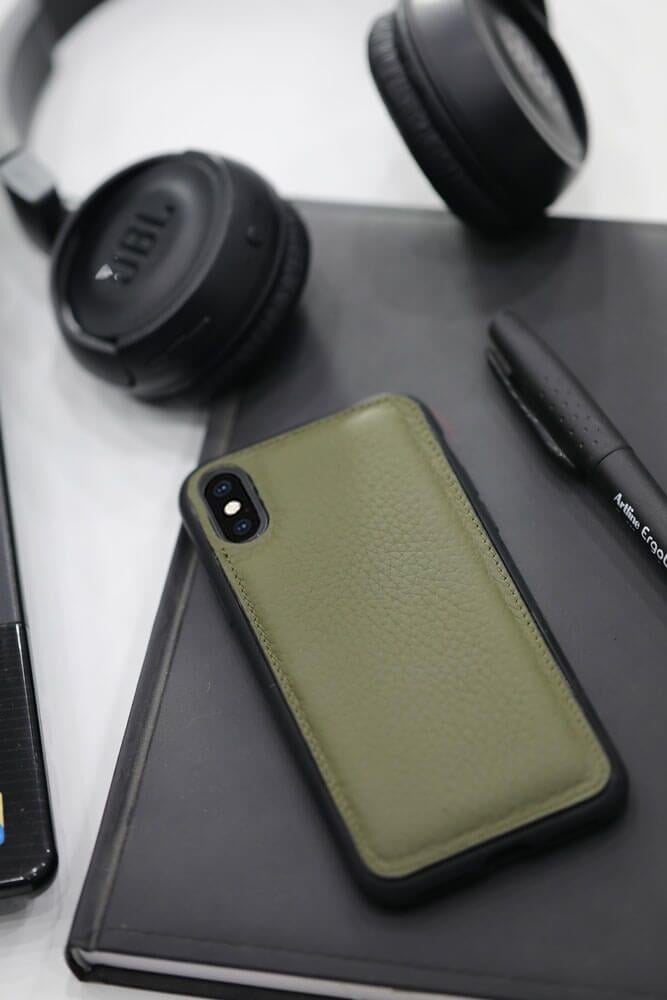 Guard Yeşil Deri iPhone X / XS Telefon Kılıfı