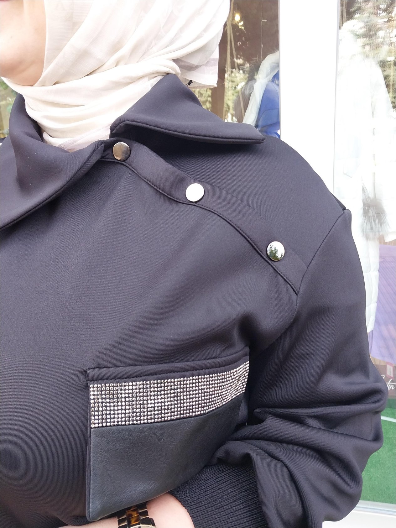 HUKKA DERİ VE TAŞ DETAYLI PANTOLONLU TAKIM SİYAH 23HK1066