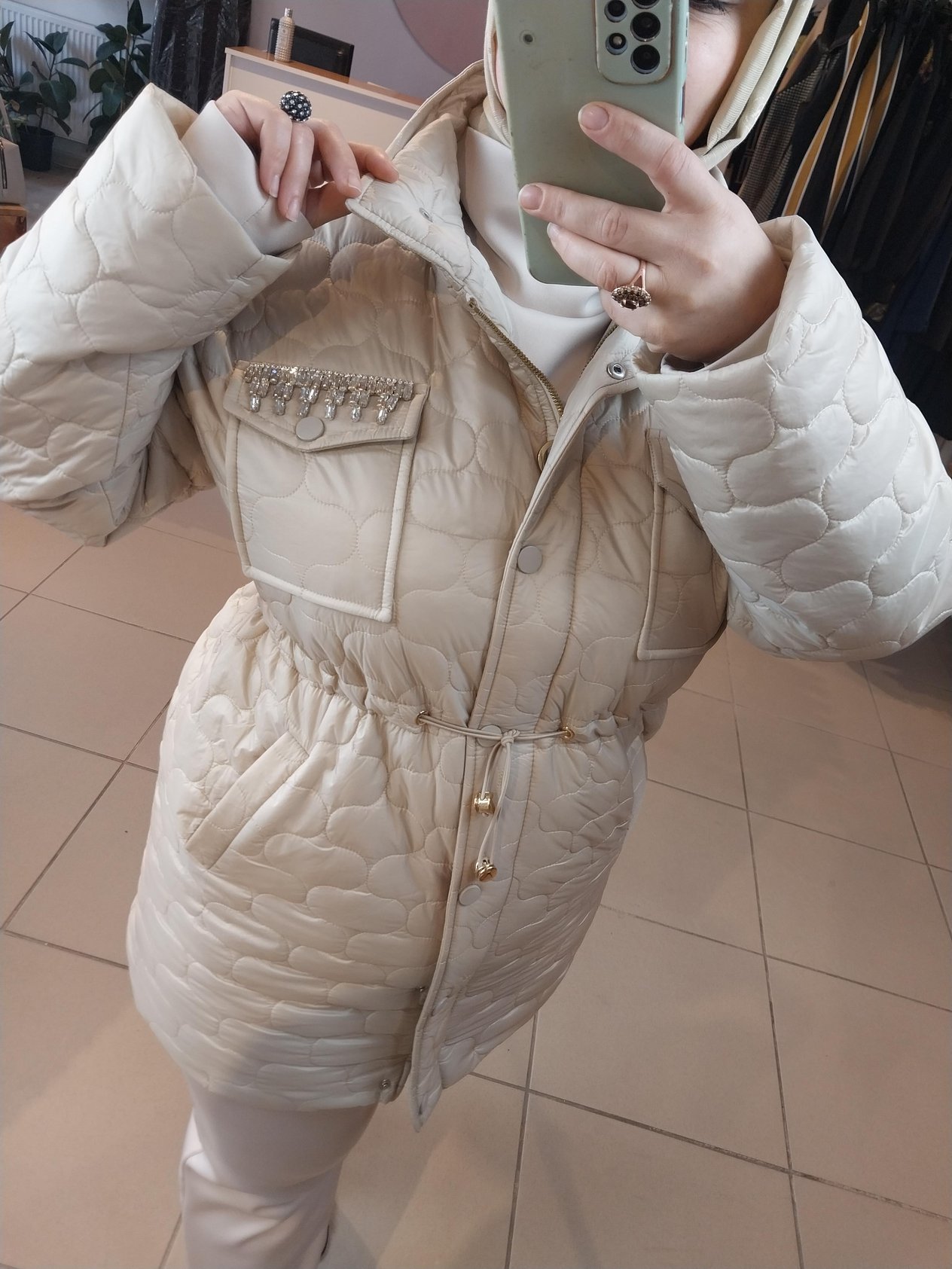 MİSSEMRAMİSS İŞLEMELİ CASUAL KAPİTONE MONT BEJ 4142