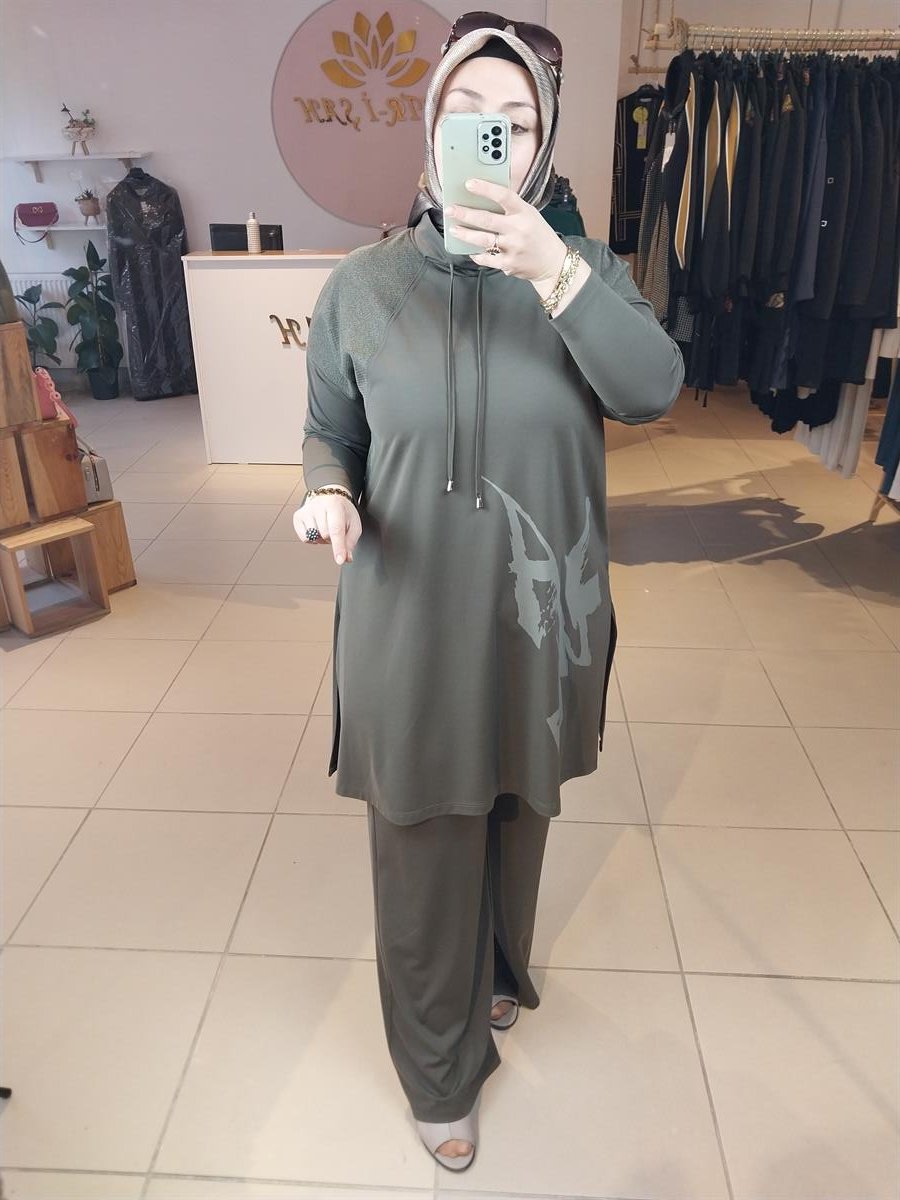 NURCAN ÇETİN FİLE DETAYLI PANTOLONLU TAKIM VİZON 24419