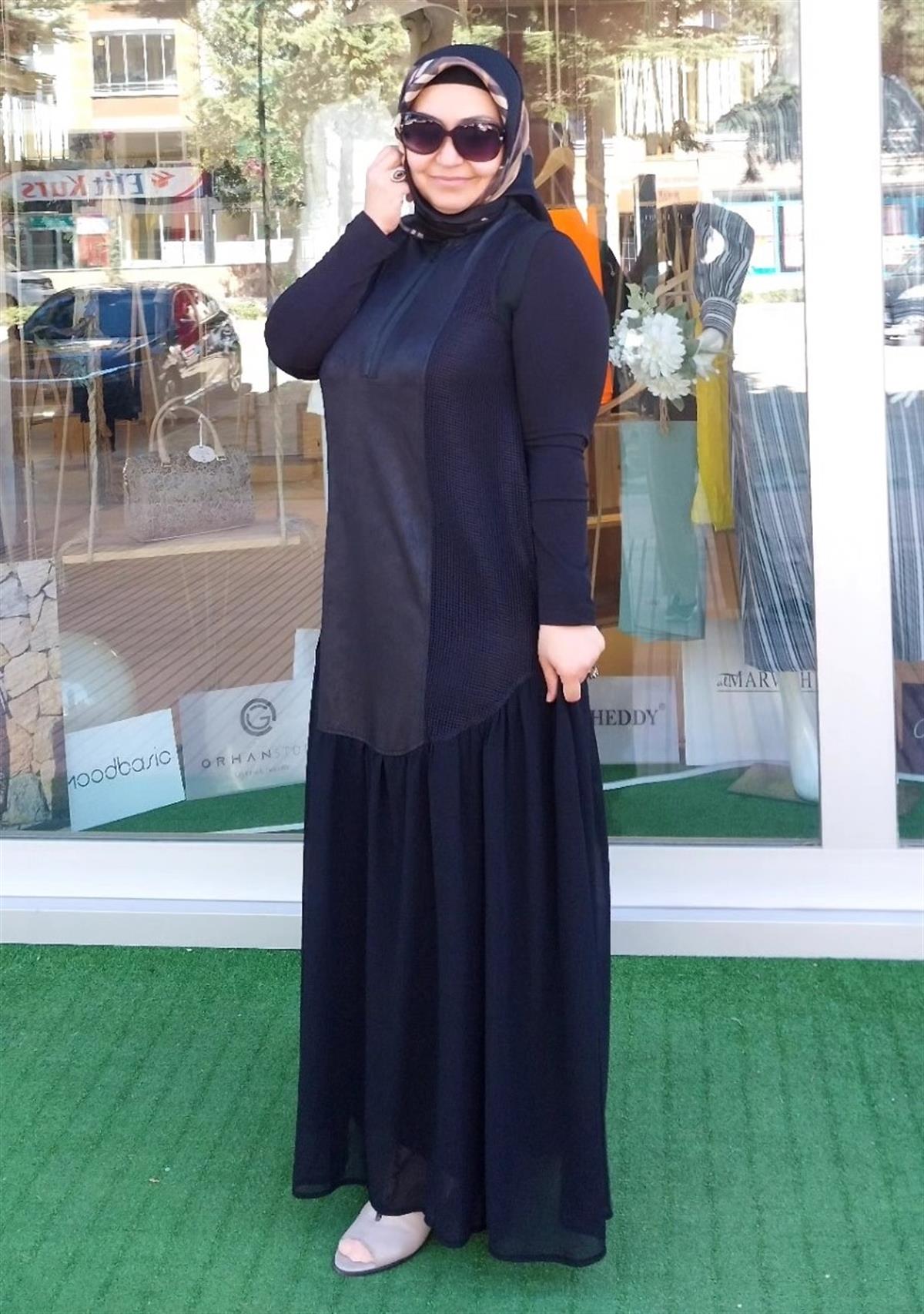 NURCAN ÇETİN KOLSUZ FİLE DETAYLI ELBİSE SİYAH 24603