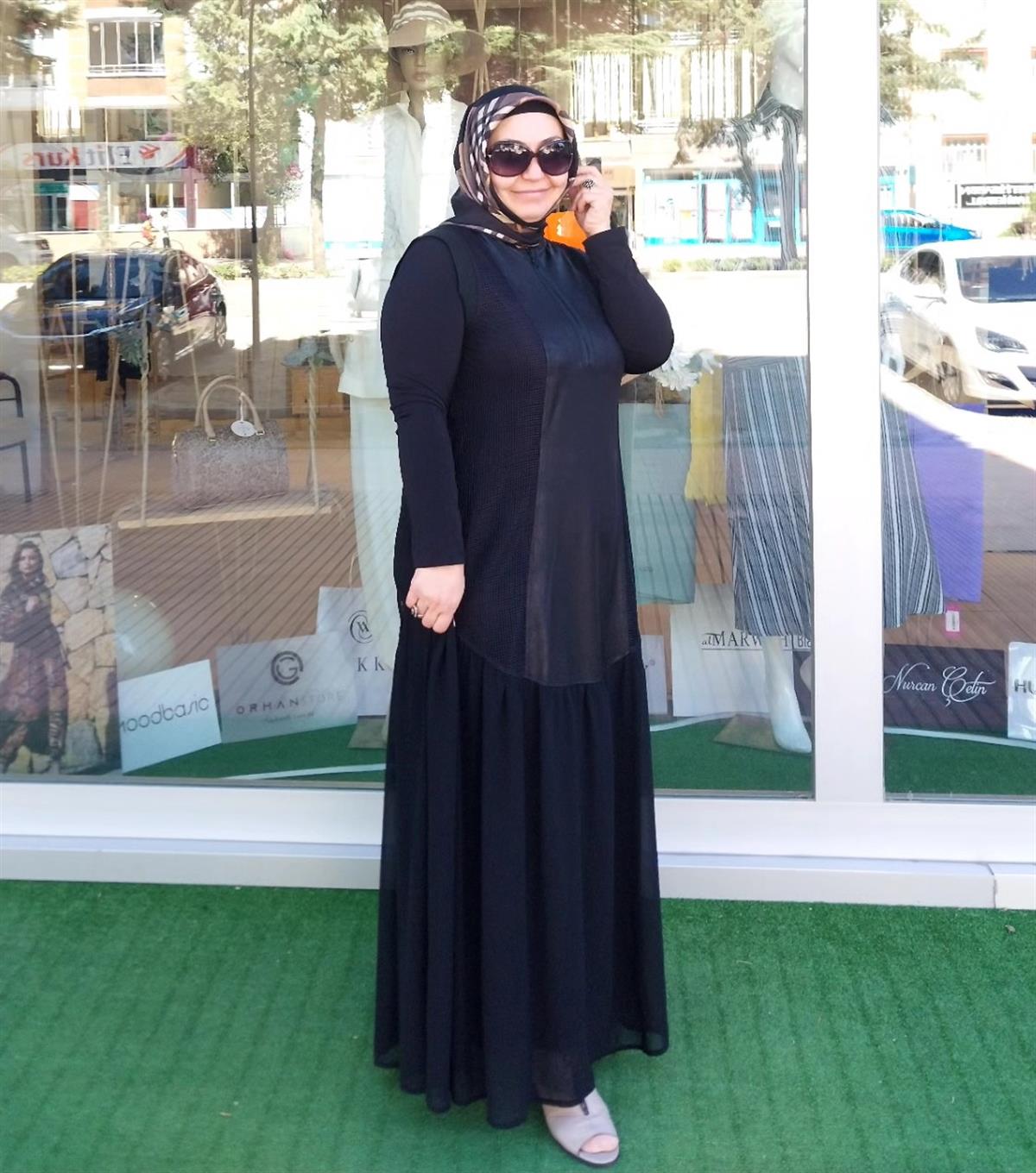 NURCAN ÇETİN KOLSUZ FİLE DETAYLI ELBİSE SİYAH 24603