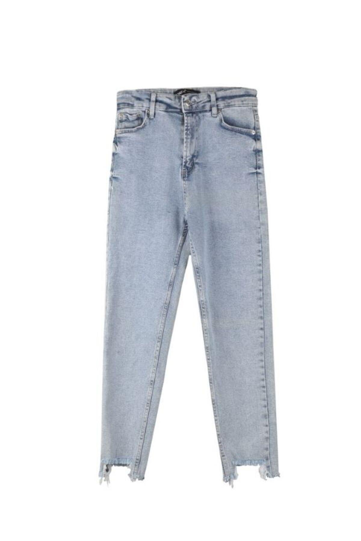 Kadın Lcyralı Esnek Yırtıklı Mom Jeans