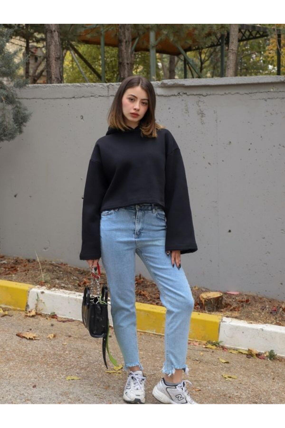 Kadın Lcyralı Esnek Yırtıklı Mom Jeans