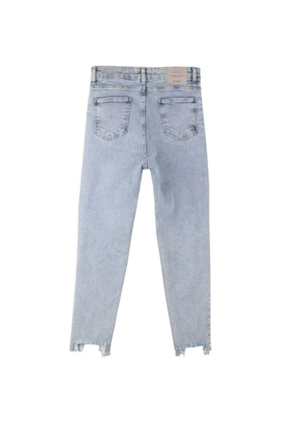 Kadın Lcyralı Esnek Yırtıklı Mom Jeans