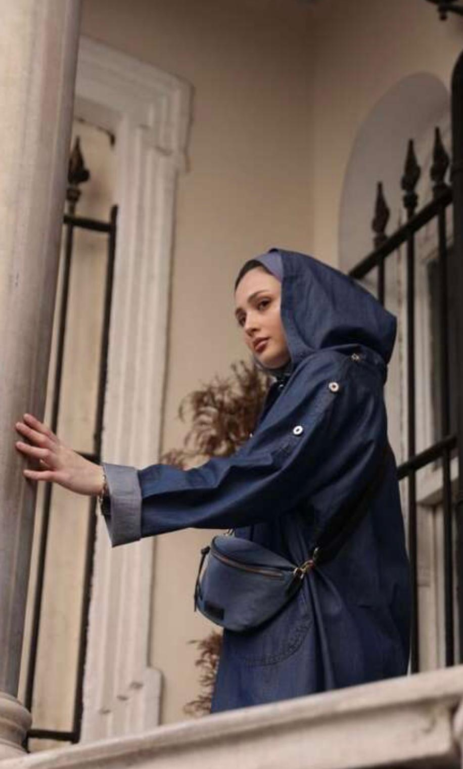Kapşonlu Denim Trençkot