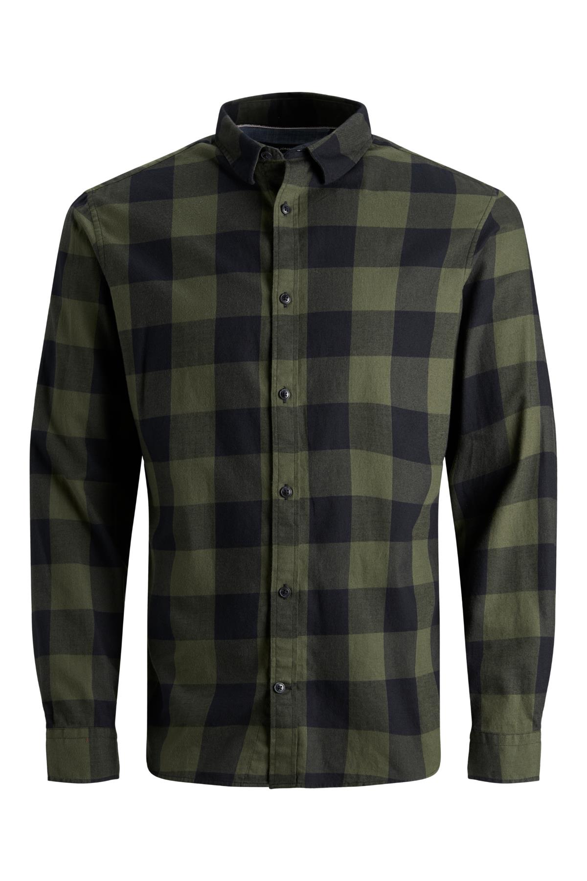 Jack&Jones 12181602 JJEGINGHAM TWILL SHIRT Erkek Gömlek Haki Siyah