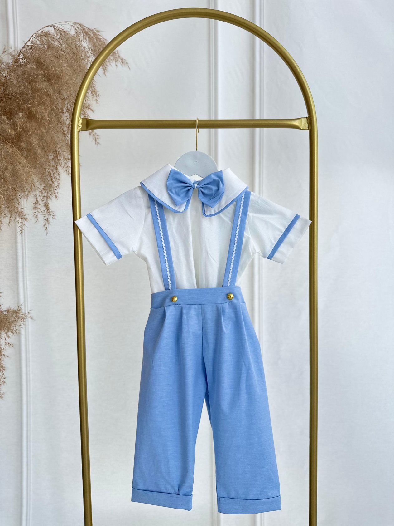 Bebe Mavi Poplin Kumaş Salopet Alt Üst Takım