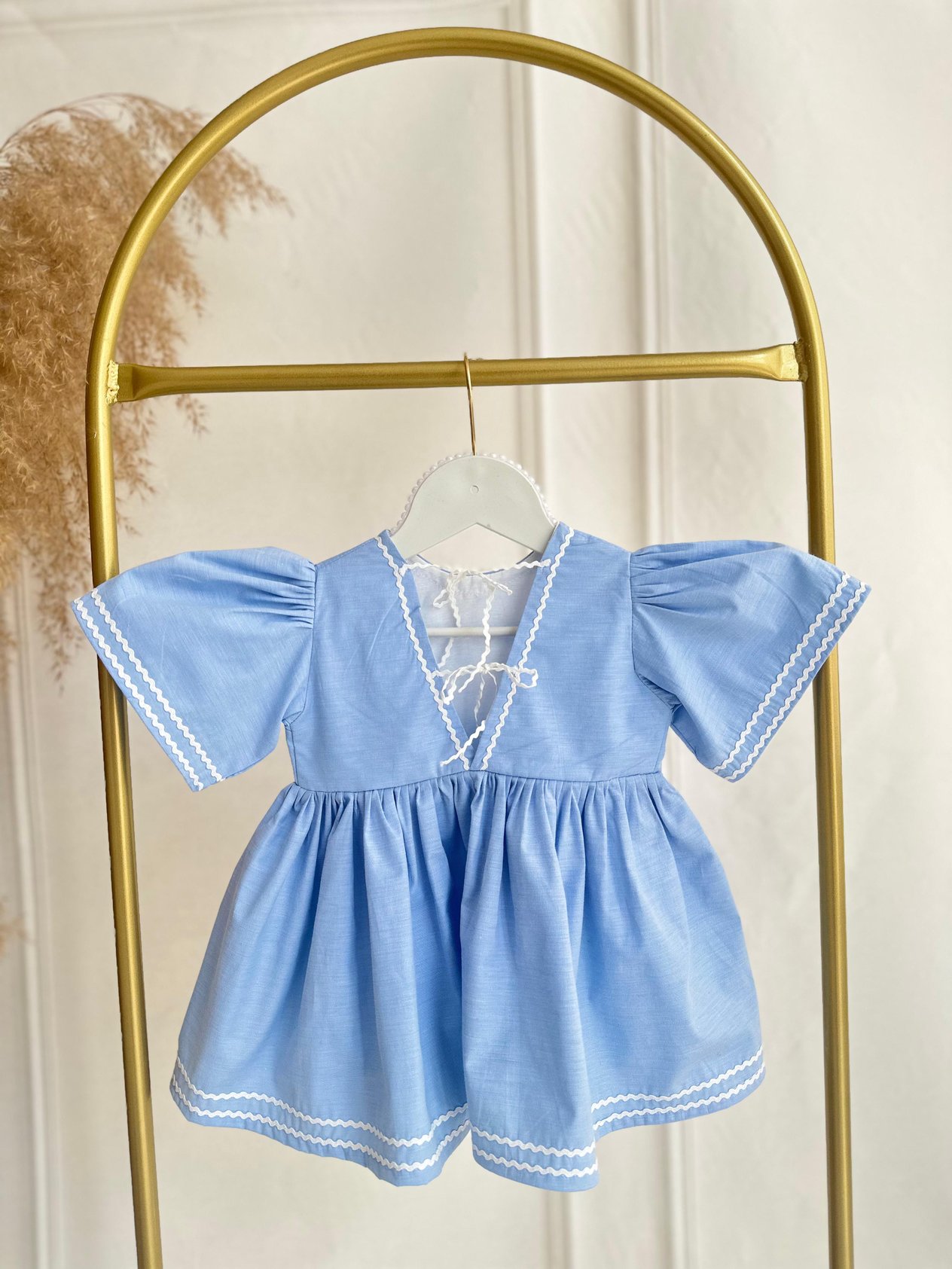 Bebe Mavi Poplin Kumaş Sütaşı Detaylı Elbise