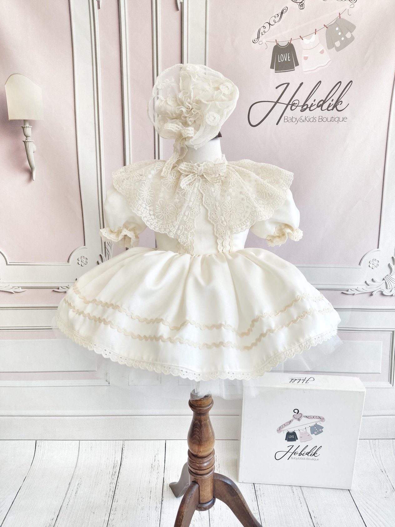 Krem Vintage Pelerin Elbise