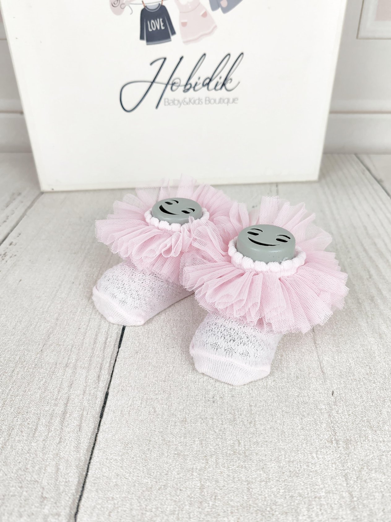 Pembe 0-6 Ay Tüllü Kalp Detaylı Bebek Çorap