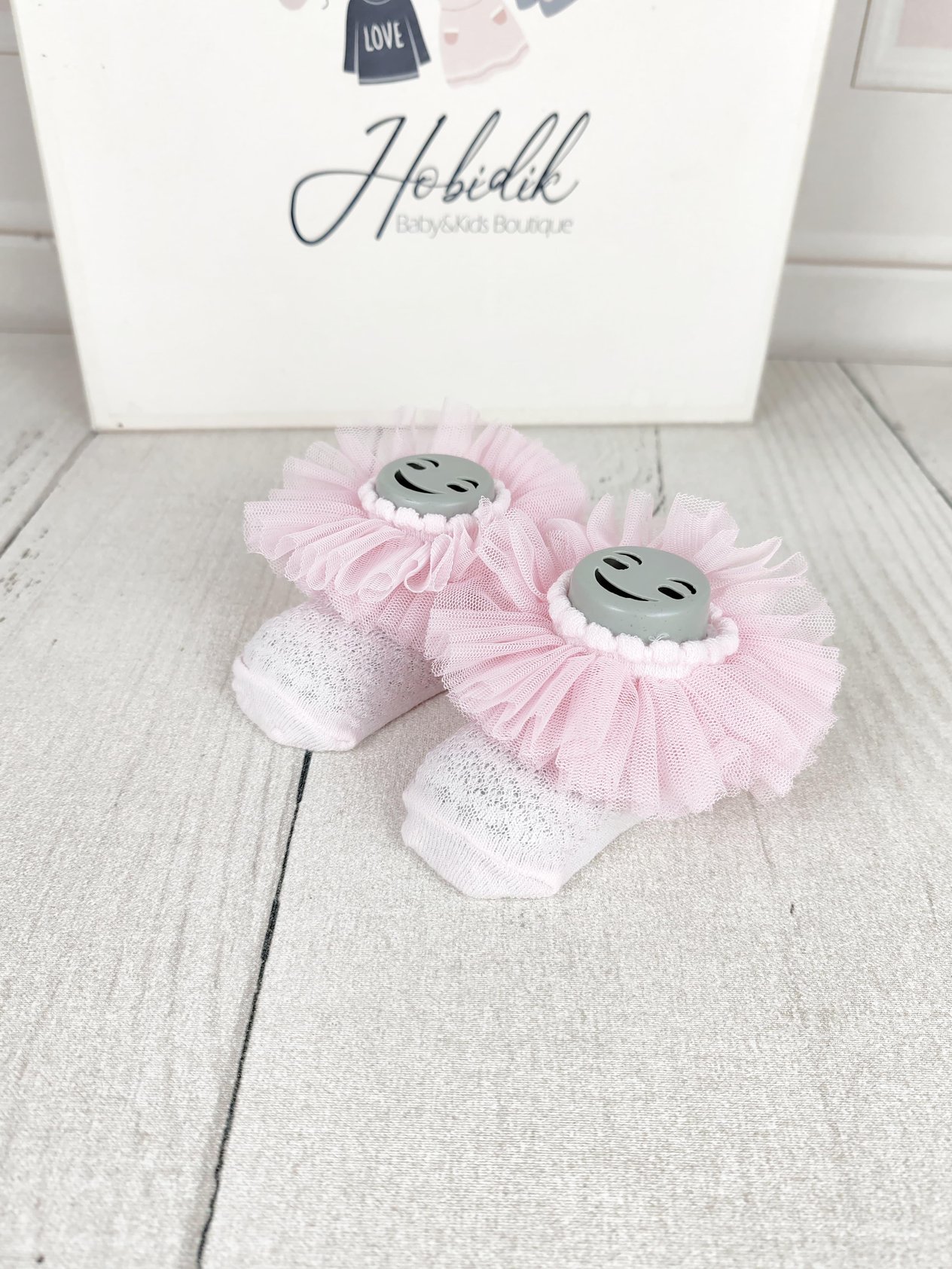 Pembe 0-6 Ay Tüllü Kalp Detaylı Bebek Çorap