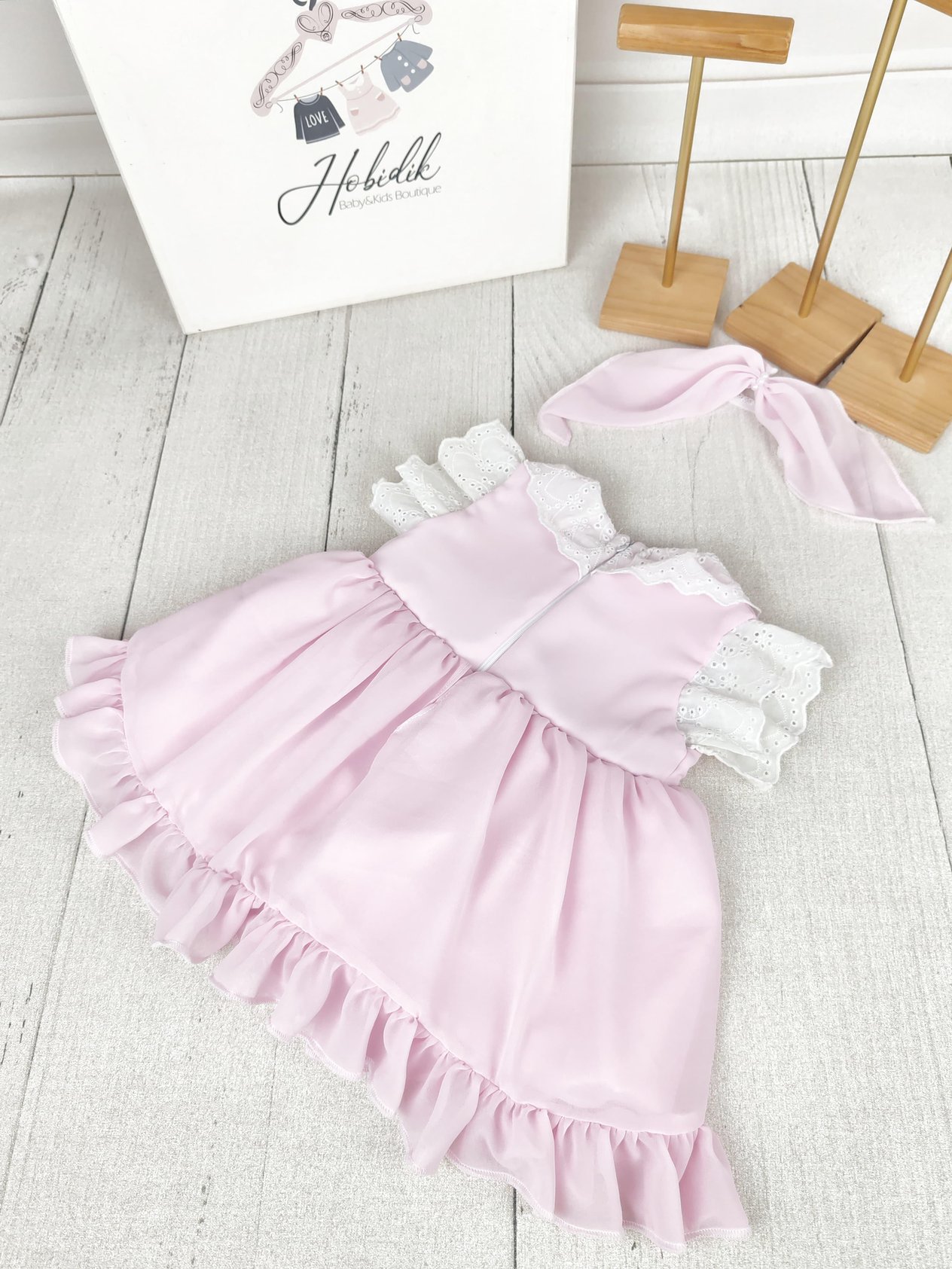 Pembe Şifon Fisto Detaylı Bebek Elbise 06 Ay