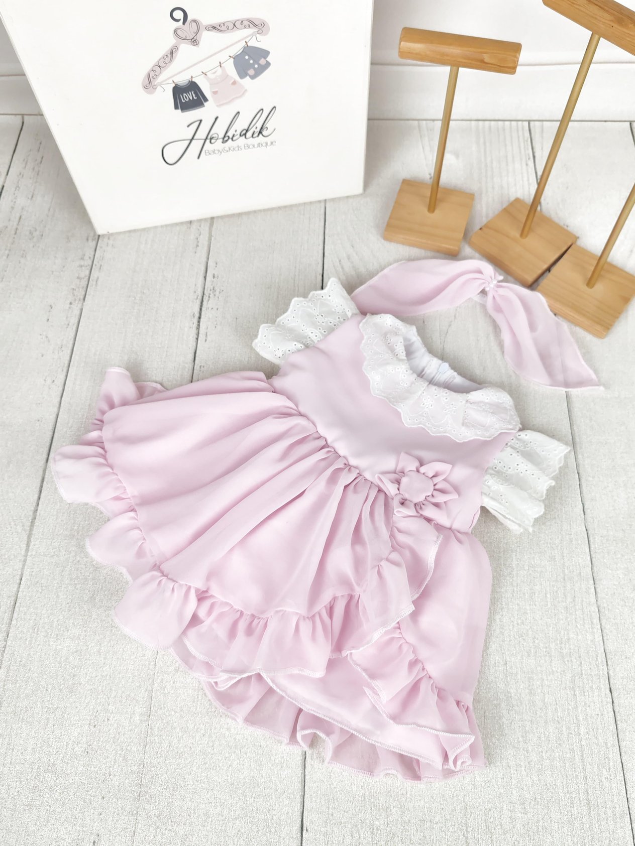 Pembe Şifon Fisto Detaylı Bebek Elbise 06 Ay