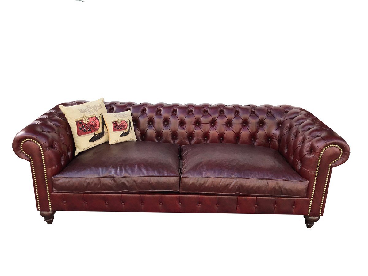 3A Mobilya Kızıl Kahve Hakiki Deri Chesterfield