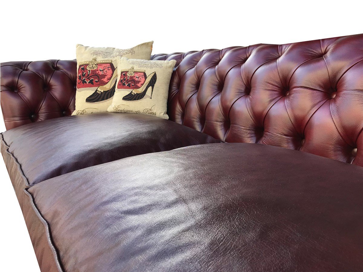 3A Mobilya Kızıl Kahve Hakiki Deri Chesterfield