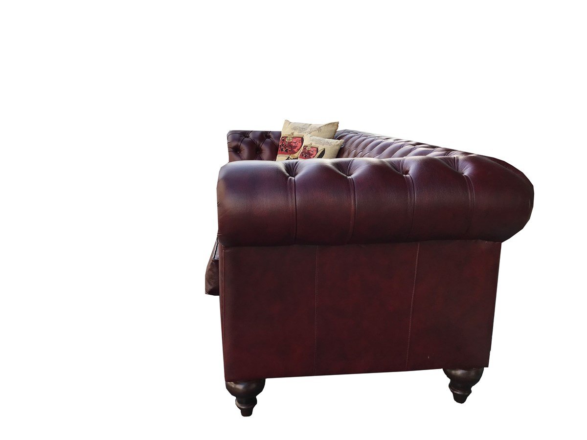 3A Mobilya Kızıl Kahve Hakiki Deri Chesterfield