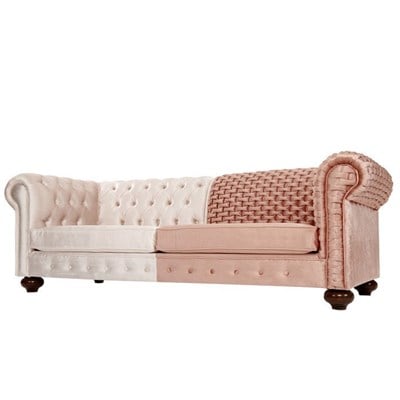 3A Mobilya Modern Örgü Chesterfield - Pembe Beyaz