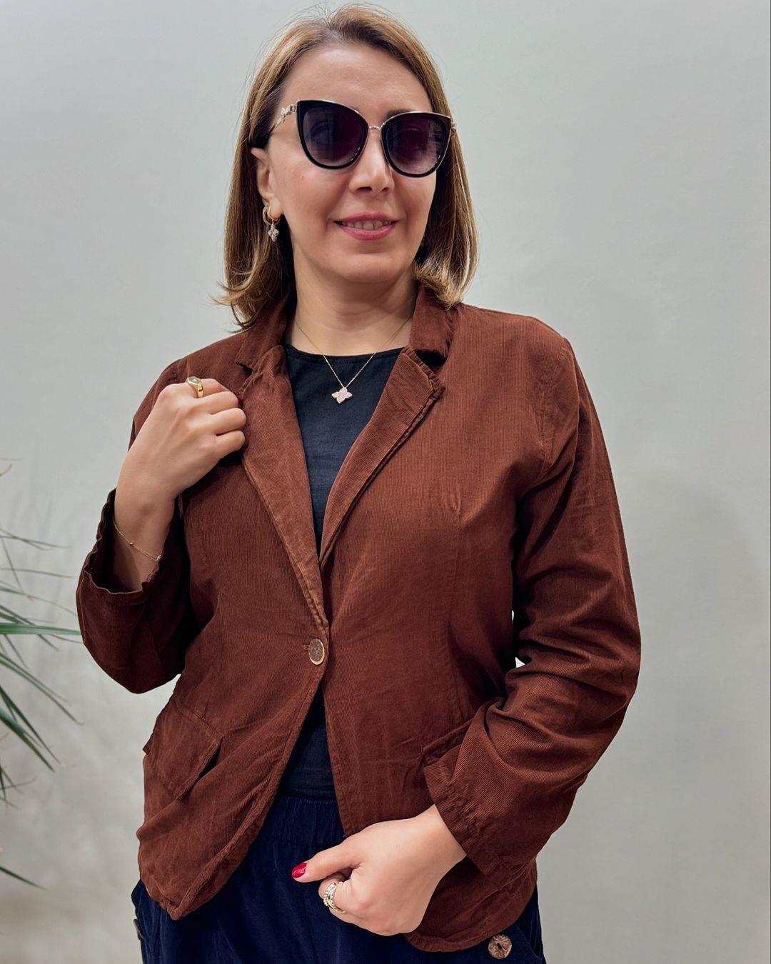 İtalyan Kadife Ceket - KAHVERENGİ