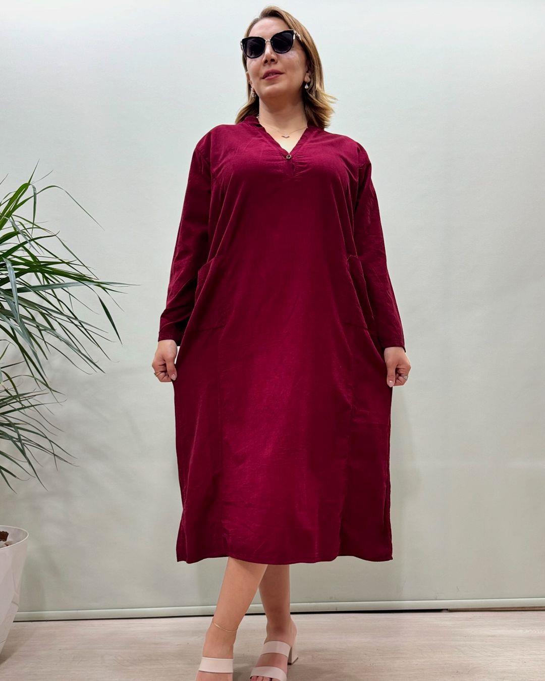 İtalyan Kadife Elbise - BORDO