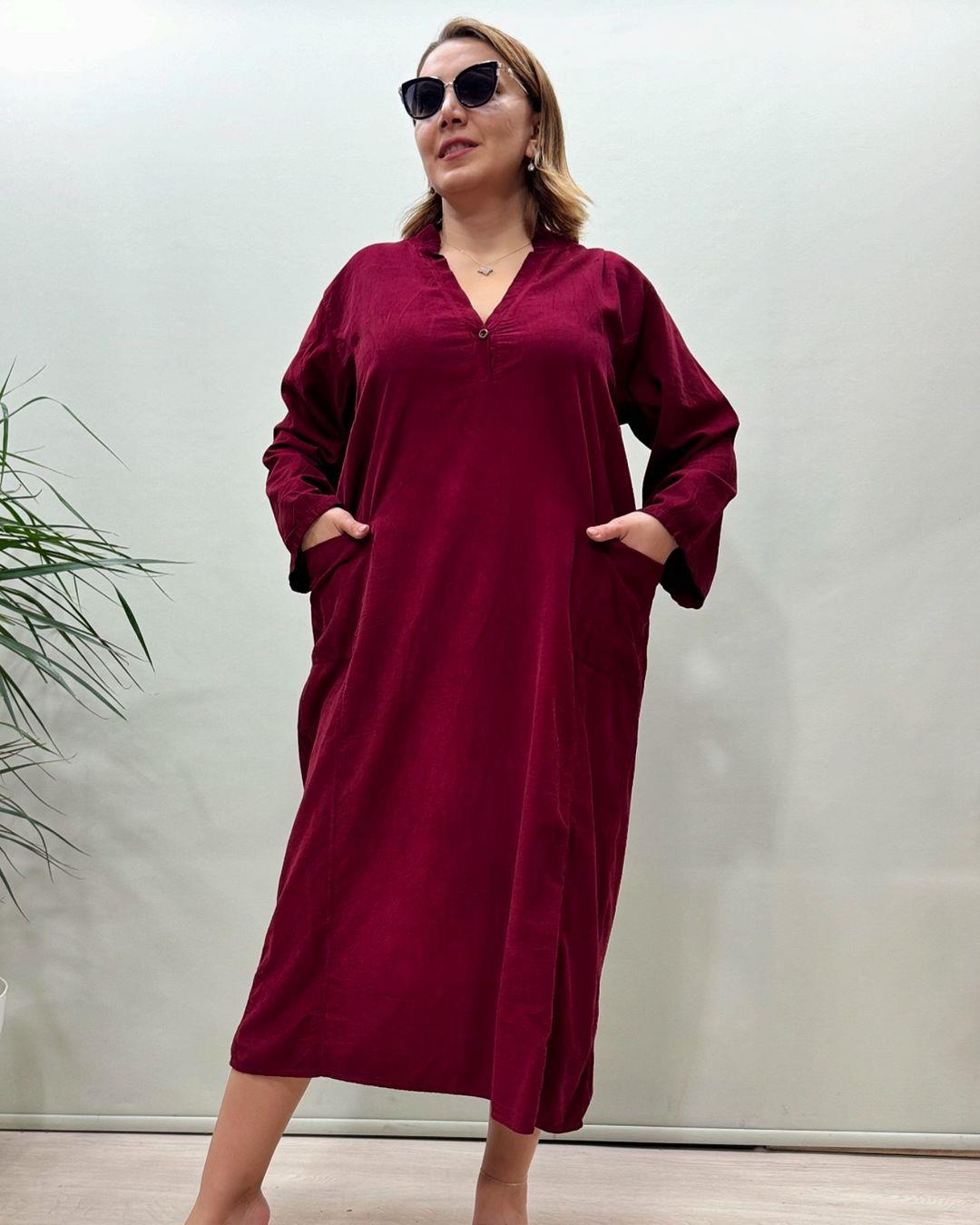 İtalyan Kadife Elbise - BORDO