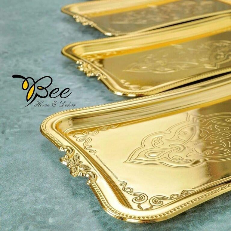Bee Home & Dekor-Kahve Sunumluk Damat Ve Söz Tepsisi (Gold Kaplama)