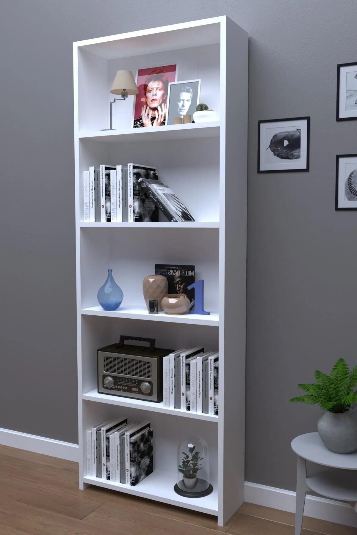 5 Raflı Kitaplık MDF Beyaz