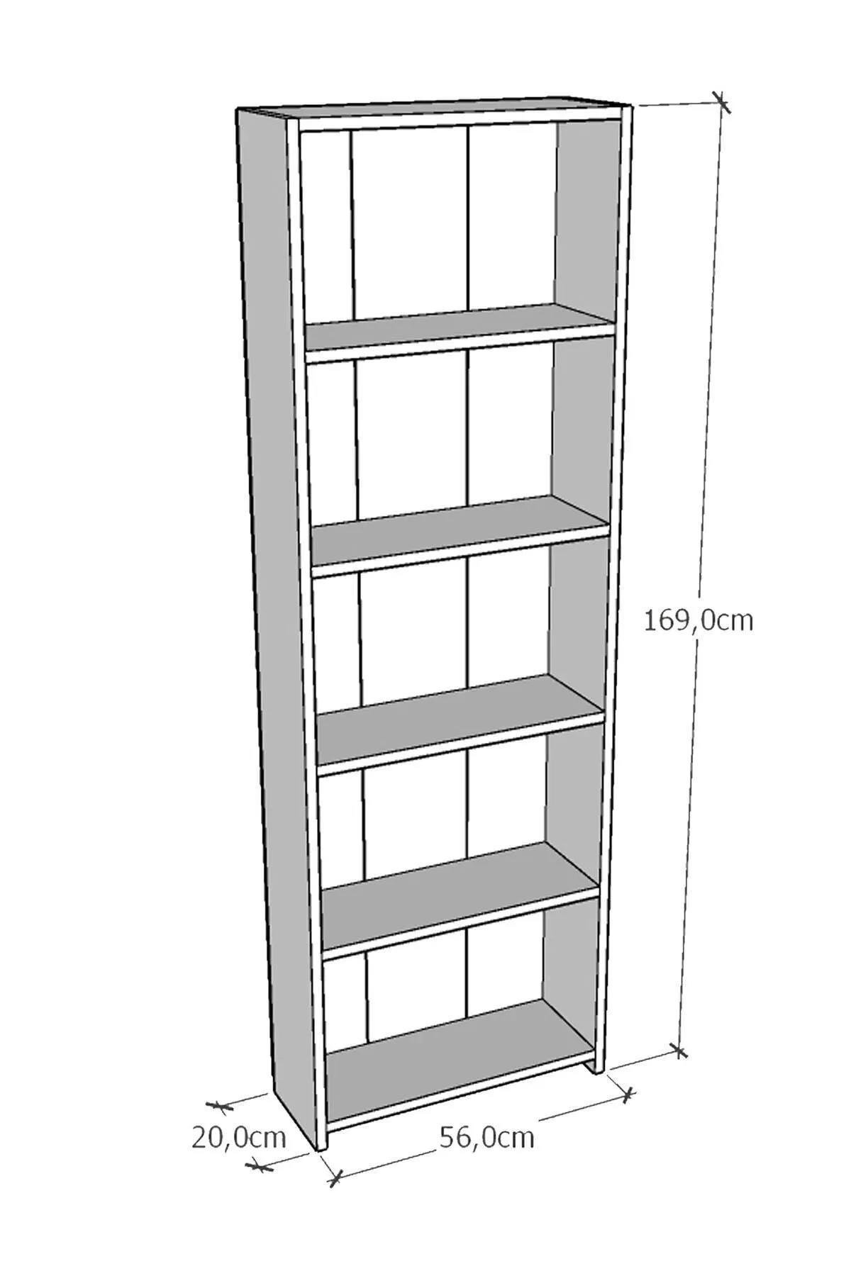 5 Raflı Kitaplık MDF Beyaz