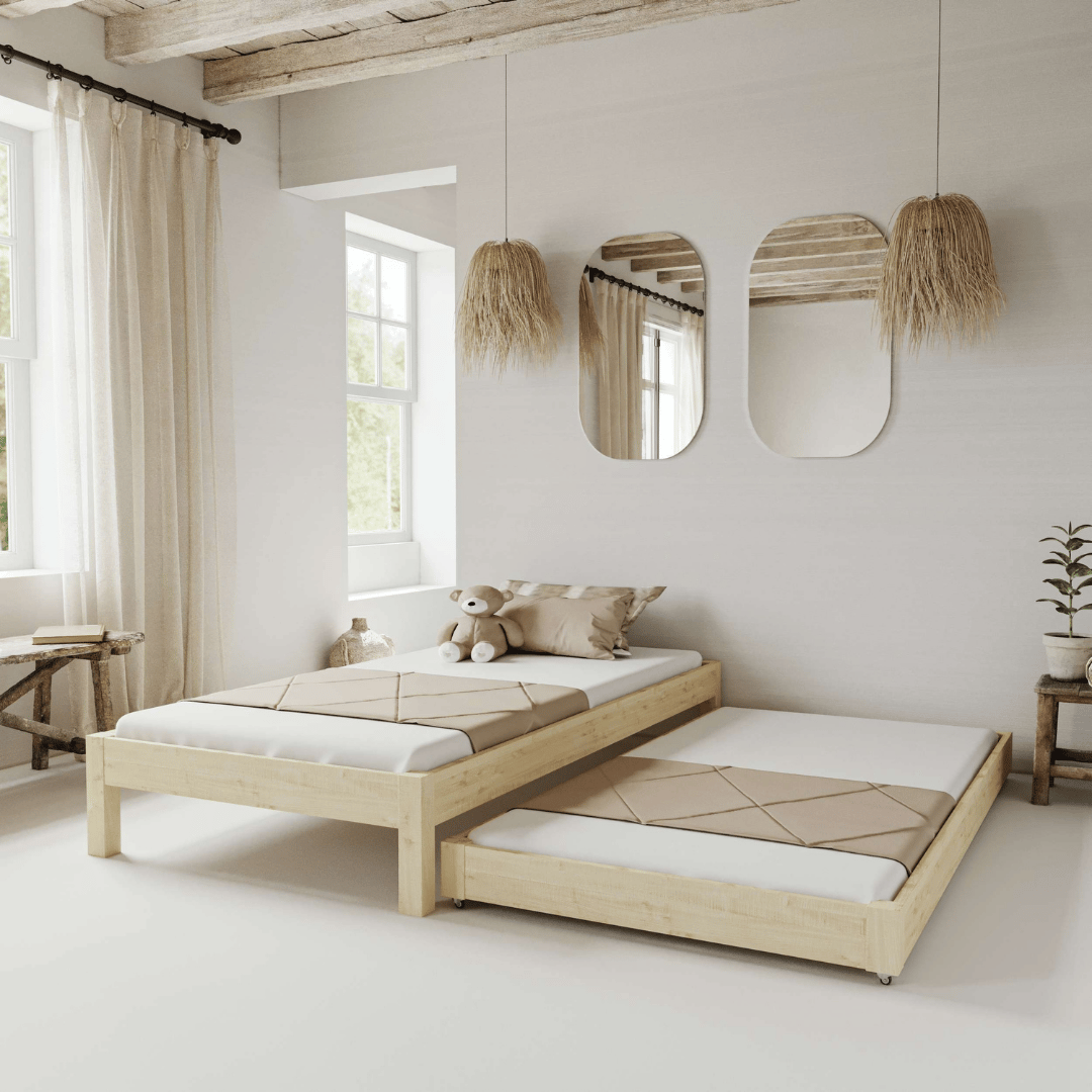 Canvas Model Yavrulu Doğal Çam Ahşap Karyola
