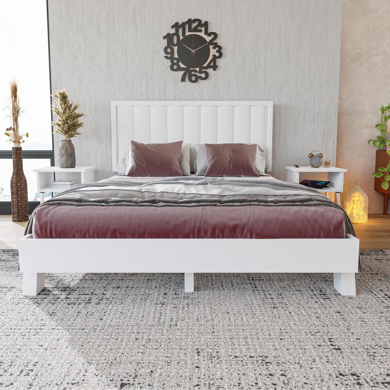 Hüma Model Beyaz Renk Çam Ahşap Karyola ( Dikey )