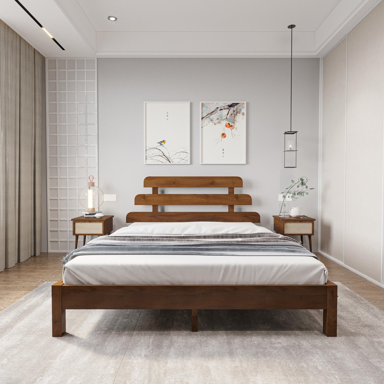 Lotus X  Model Ceviz Renk Çam Ahşap Karyola