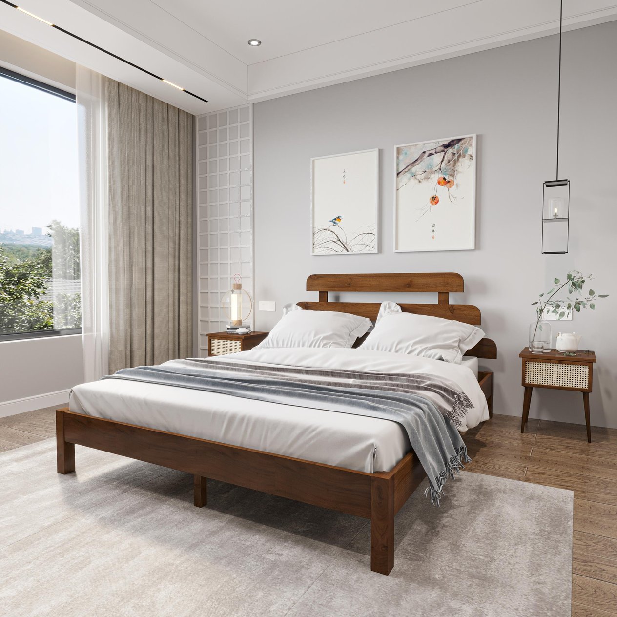 Lotus X  Model Ceviz Renk Çam Ahşap Karyola