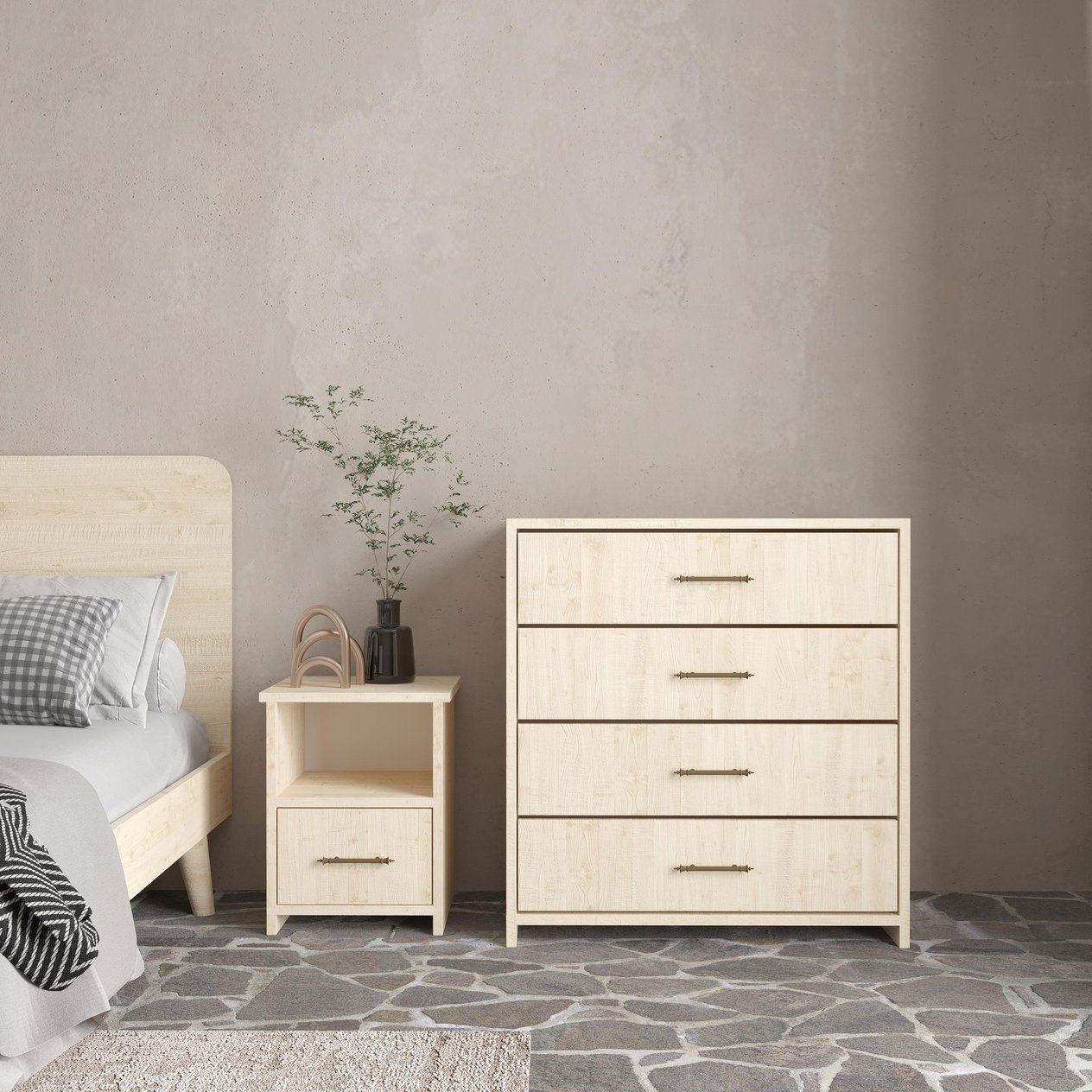 Softwood Vernik Şifonyer 4 Çekmece