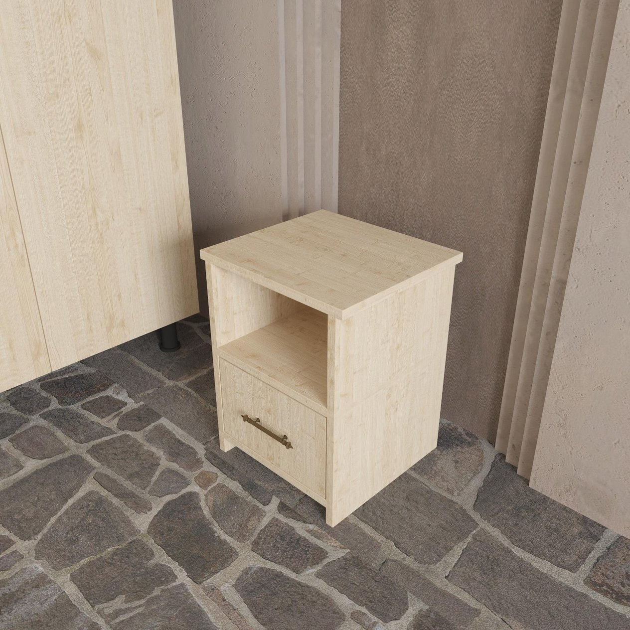 Softwood Vernikli Komodin Çekmeceli