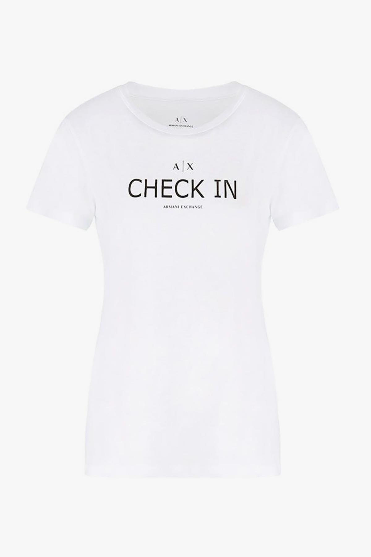 Armani Exchange Beyaz Check In Logo Kadın T-Shirt