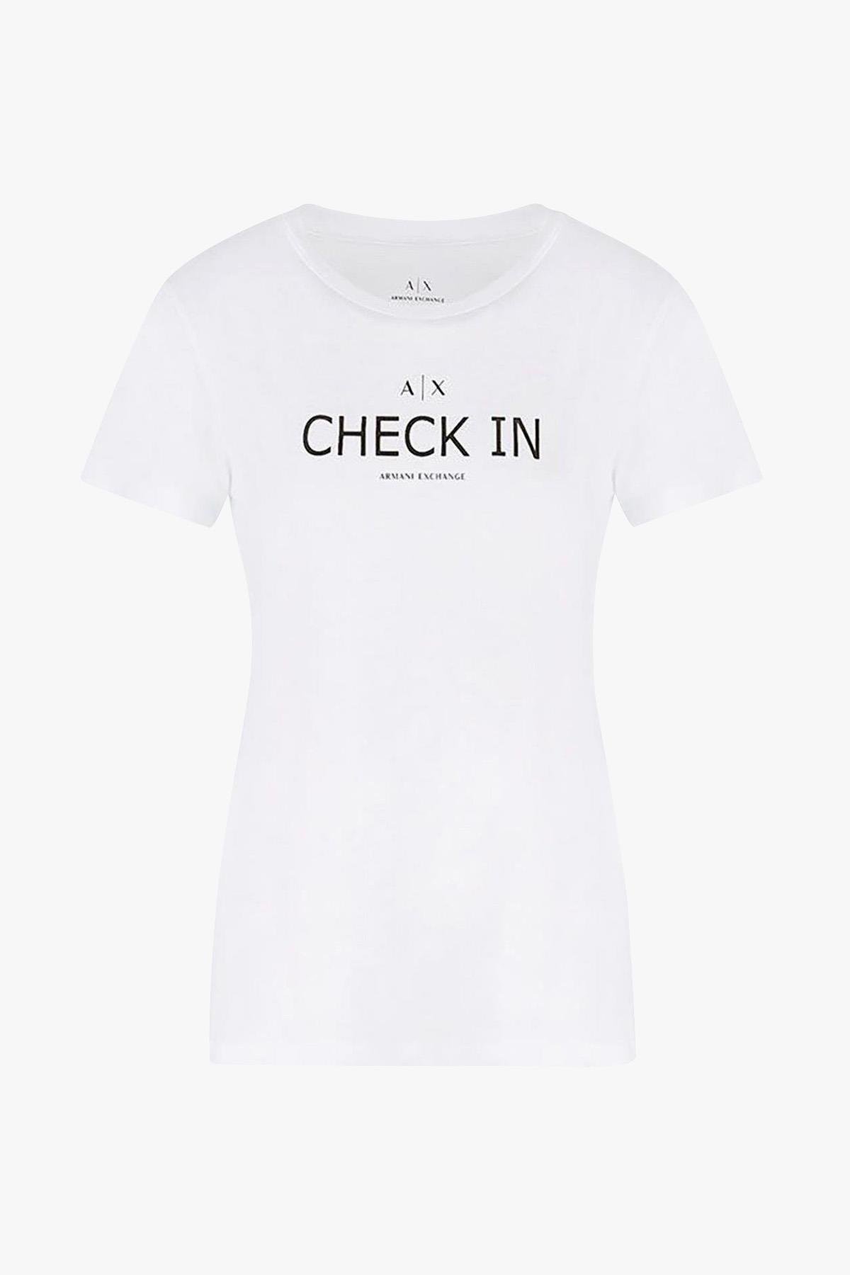 Armani Exchange Beyaz Check In Logo Kadın T-Shirt
